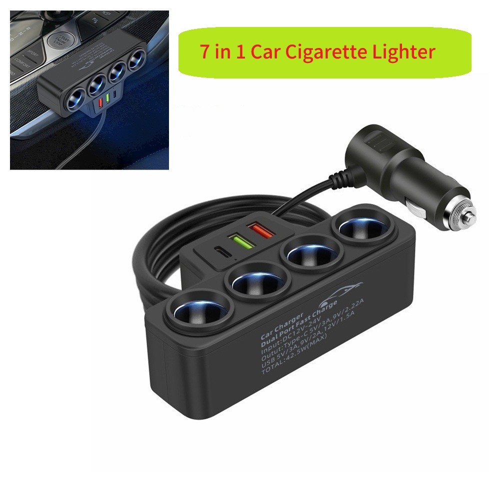 12V-24V 4 Way Car Cigarette Lighter Socket Splitter USB PD Charger Power Adapter
