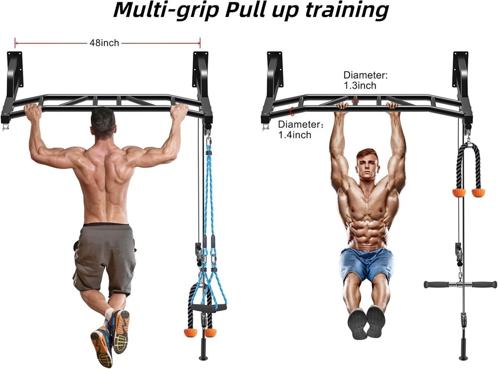 SELEWARE 48'' Heavy Duty Pull Up Bar Wall Mount Multi-function Chin up Bar with