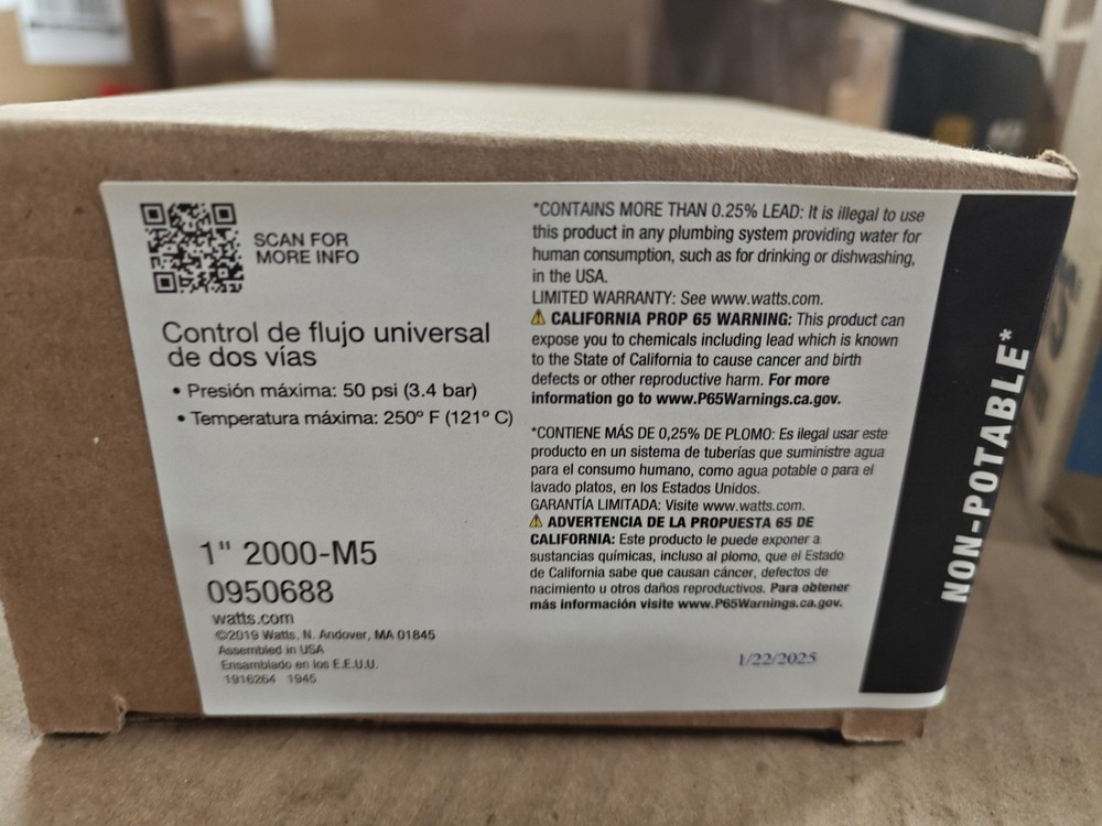 Watts 1” Hydronic, Two-Way, Universal Flow Check Valve 2000 - M5