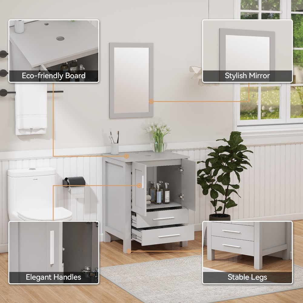 24'' Bathroom Vanity with Vessel Sink with Mirror