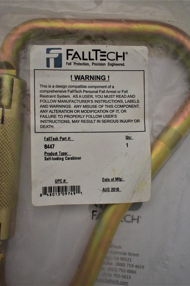 FallTech 8447 Carabiner Large 2-1/4" Opening, Double-Locking Twist Gate