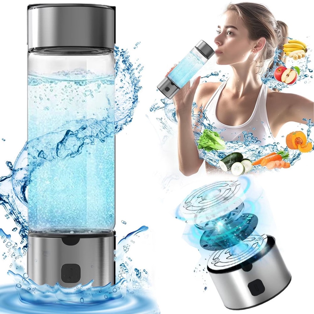 LC-dolida Hydrogen Water Bottle - 460ml, SPE/PEM Tech, 1800PPB, LED, Silver