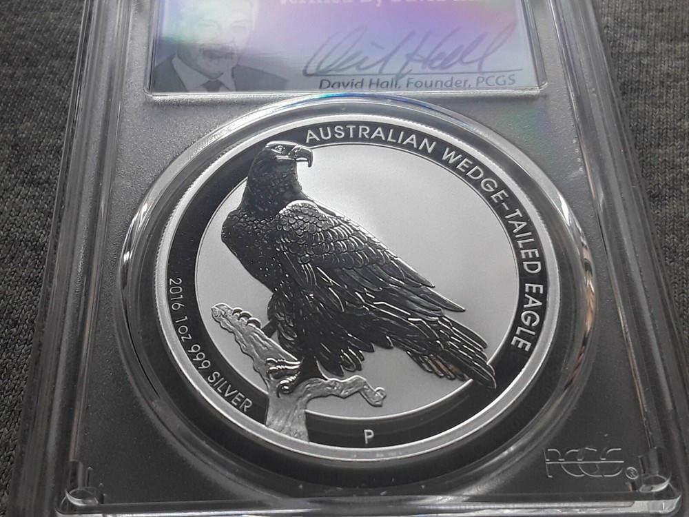 2016-P AUSTRALIA $1 MS70 WEDGED TAILED EAGLE DAVID HALL SIGNED PCGS CERTIFIED