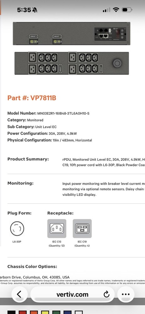Vertiv VP7811B PDU