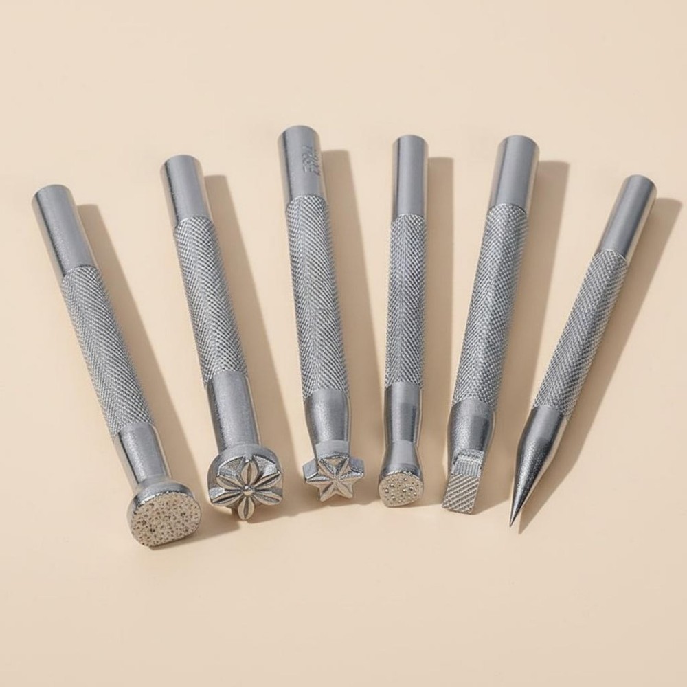 6 Pieces Leathercraft Stamping Tools Clear Designs Saddle Making Stamp Tools