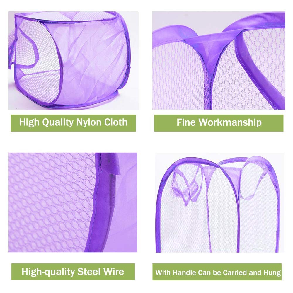 2 Pack Foldable Pop-Up Mesh Laundry Hamper, Side Pocket, Carry Handles, Basket