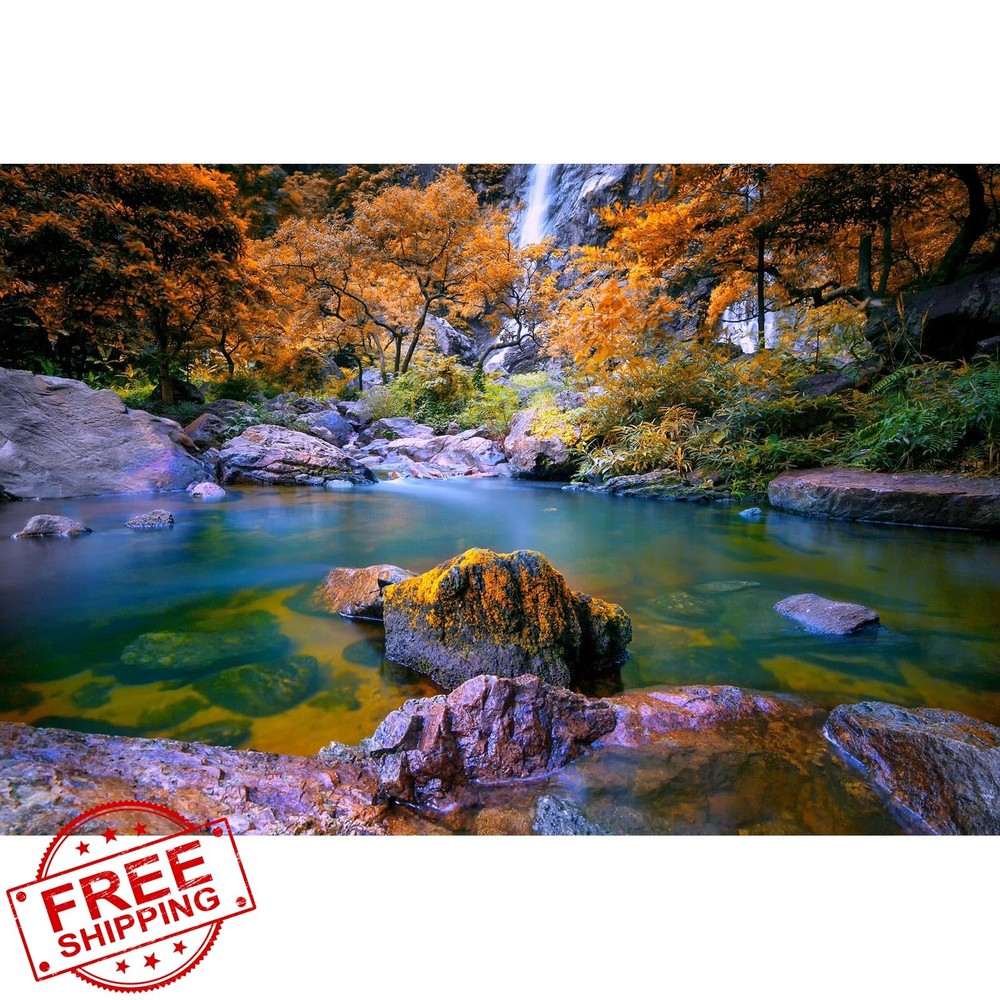 Waterfall Aquarium Background Autumn Forest Lake 24x12in