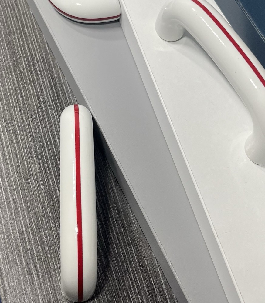 White Porcelain Ceramic Cabinet Handle Kitchen Pull Bath Drawer Red Stripe