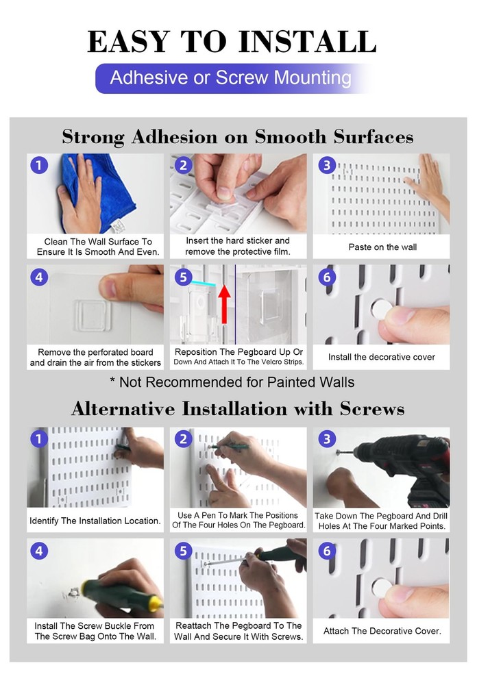 Pegboard Wall Organizer Set – 4 Peg Boards with Hooks & Shelves – Office, Kit...