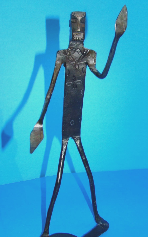 Wrought Iron Brutalist Walking Man Shadow Statues MCM Bookends