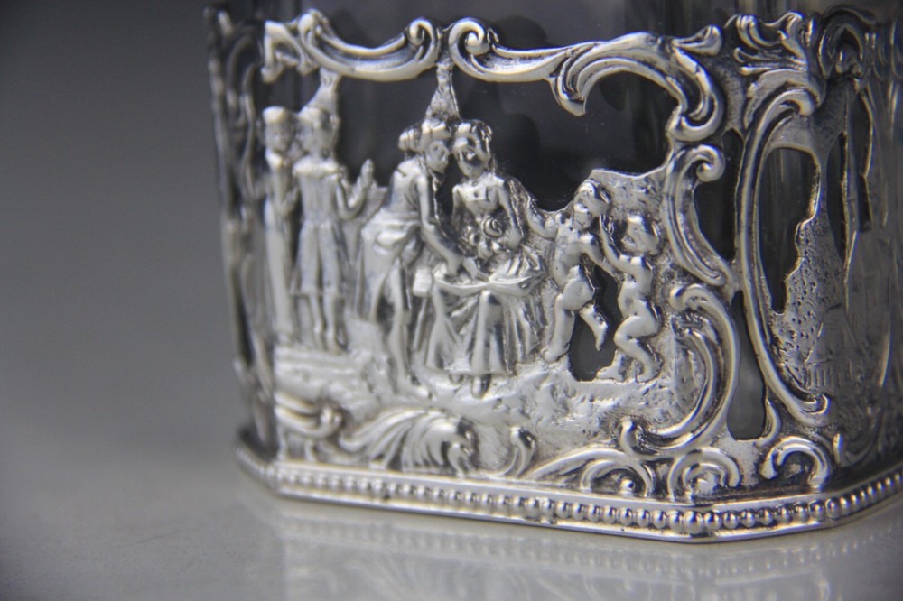 Antique Germany 800 Silver Mounted Engraved Glass Liqueur Decanter