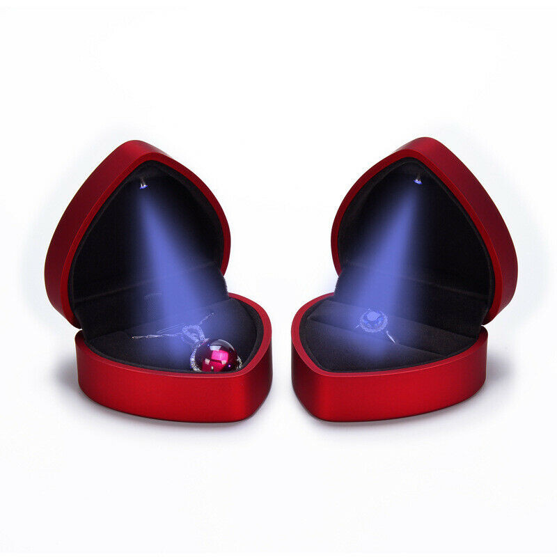 2x Engagement Diamond Ring Box Proposal Wedding w/ Light Lighted Ring Box Holder