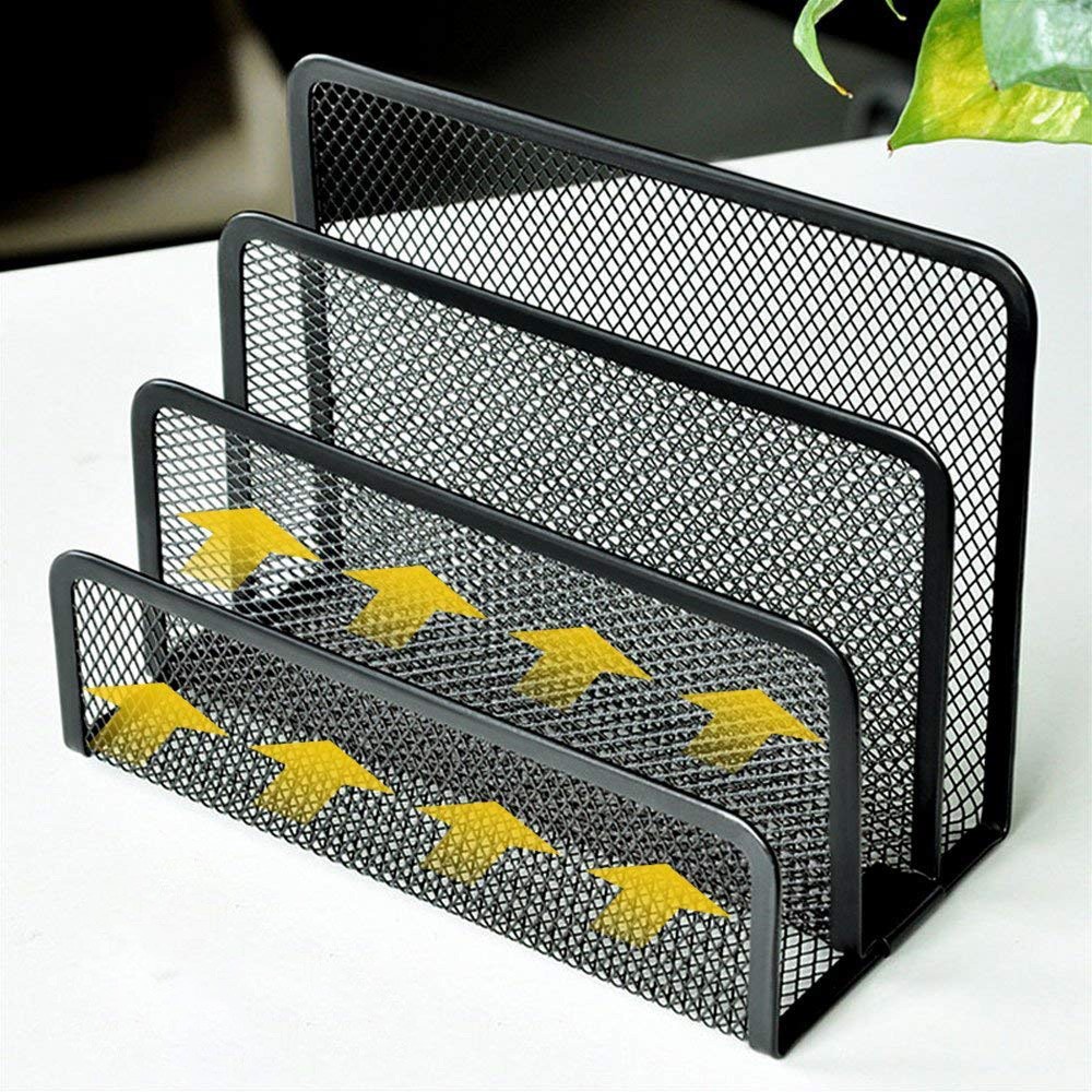 Metal Mesh Paper Organizer, Desktop File Holder, Mail Document Sorter, Black