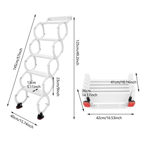 5 Steps Ladder Step Ladders Folding Stair Telescoping Wall Mounted Retractable