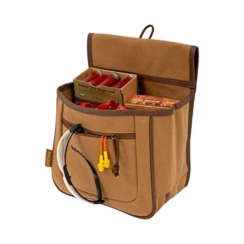 Rival Double Compartment Shotgun Shell Bag with Adjustable Belt Tan Canvas