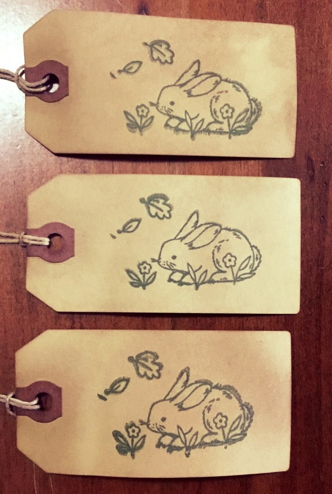 Set 3 - Med. Spring Easter Primitive Bunny Rabbit Tags Bunny Hang Tags