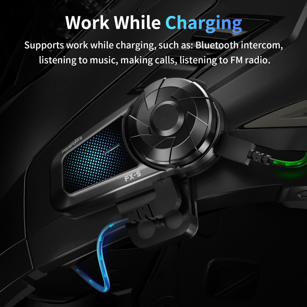 FX-S Motorcycle Intercom Helmet Bluetooth Headset 2-way 1000m Communication