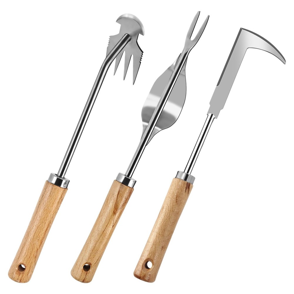 3 Pcs Set Weed Puller Tool,Hand Weeder Tool,4Teeth Uprooting Weeding Tool, Cr...