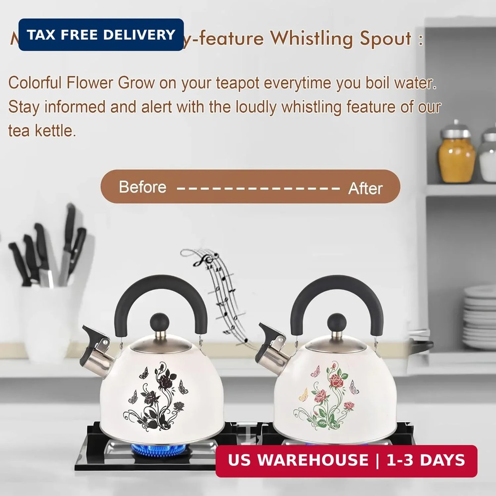 ARC Stainless Steel Whistling Tea Kettle, Magic Color Changing Design 2-Quart St