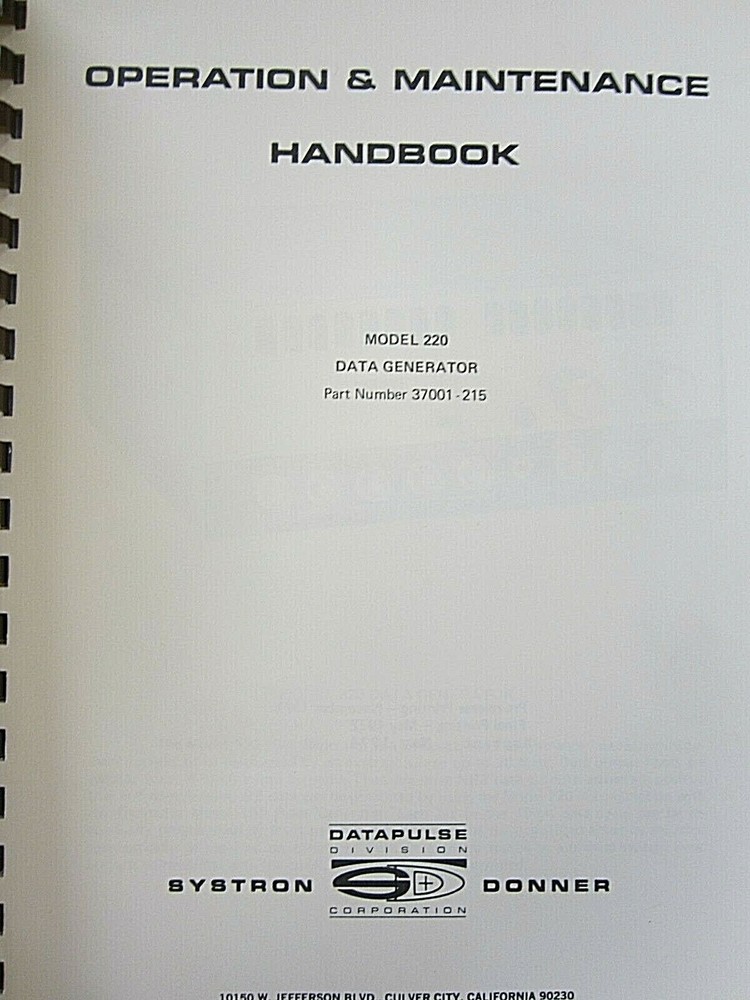 Systron Donner Model 220 Data Generator Operation And Maintenance Handbook