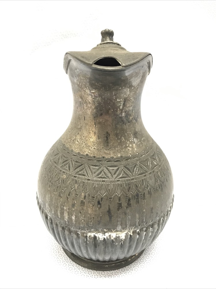 Vintage Silver Plated Hinged Lid Pitcher 7.5” Tall