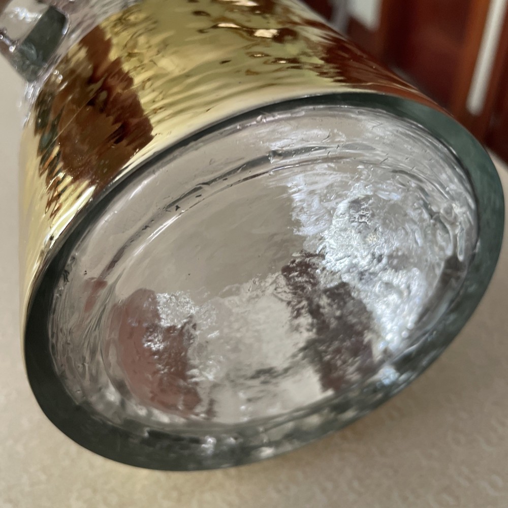 Mud Pie? Clear Hammered Glass Gold Ring Base Pitcher Handle 9.5”