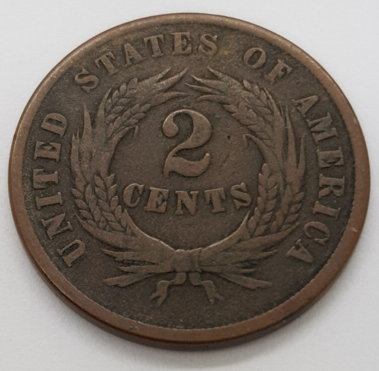 1865 US 2c Piece / Plain 5