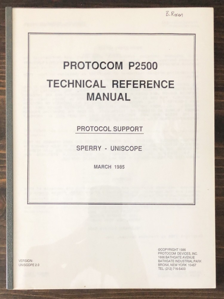 Protocom Devices P2500 Sperry Uniscope X.25 PAD Reference Manual (1985)
