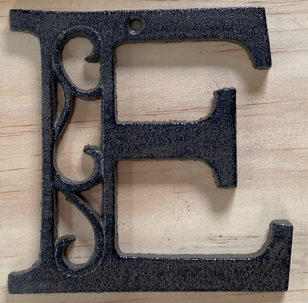 Letter "E" Cast Iron Ornate Scroll Filigree Monogram Alphabet Decor w/ Screws