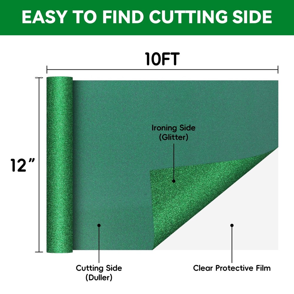 Aoder Green Glitter HTV Heat Transfer Vinyl 12 x 10FT Green Glitter HTV Iron
