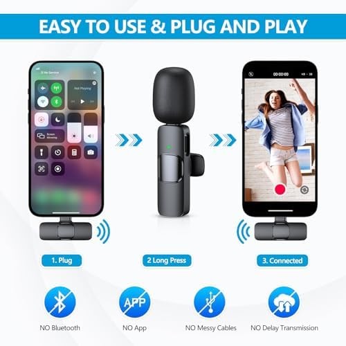 2-Pack Wireless Lavalier Microphone for iPhone 7-14, Recording & Live Stream