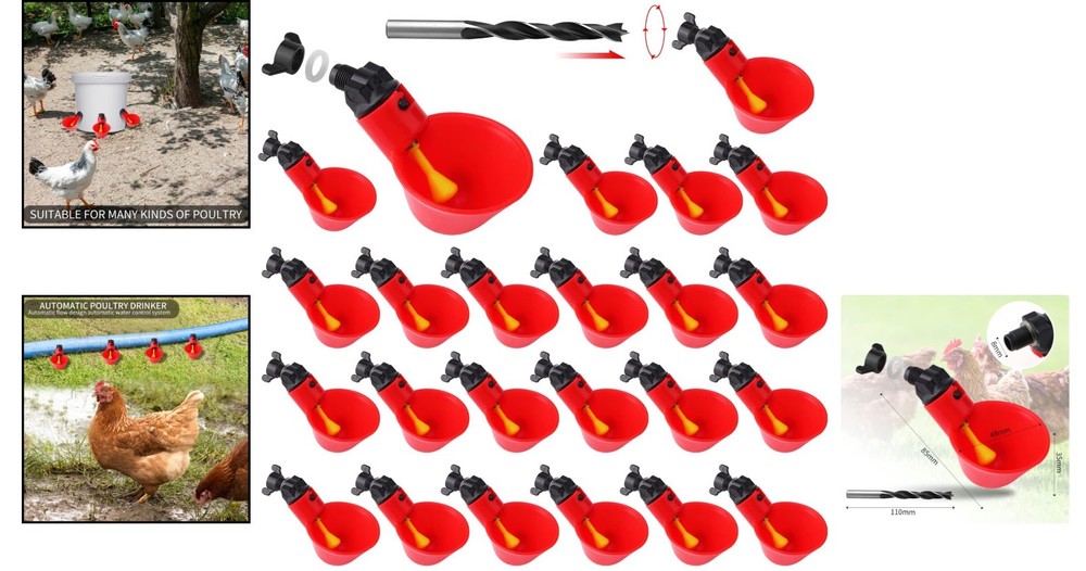 12Pack Automatic Chicken Waterer Cups - Hassle-Free Bird Hydration Solution