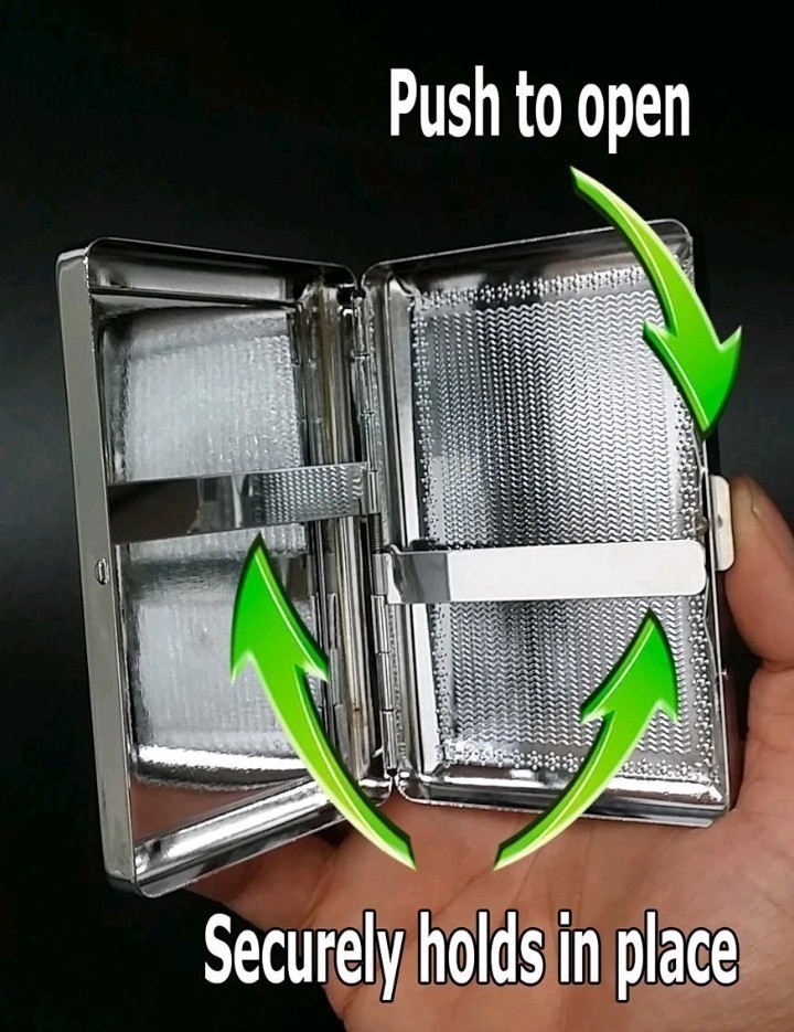Metal Cigarette Case Spring Loaded Hinged Spine Pot Leaf Design for King Size