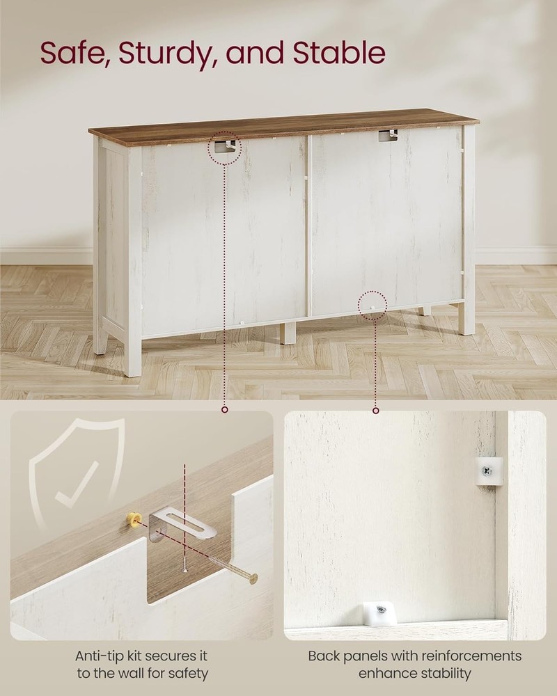 LIRY Rustic White & Honey Brown Buffet Cabinet - 2 Drawers & Adjustable Shelves