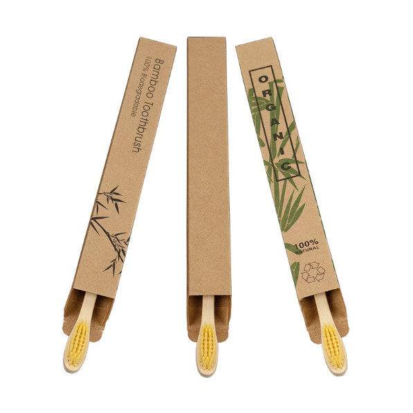 Disposable bamboo toothbrush with soft and hard bristles