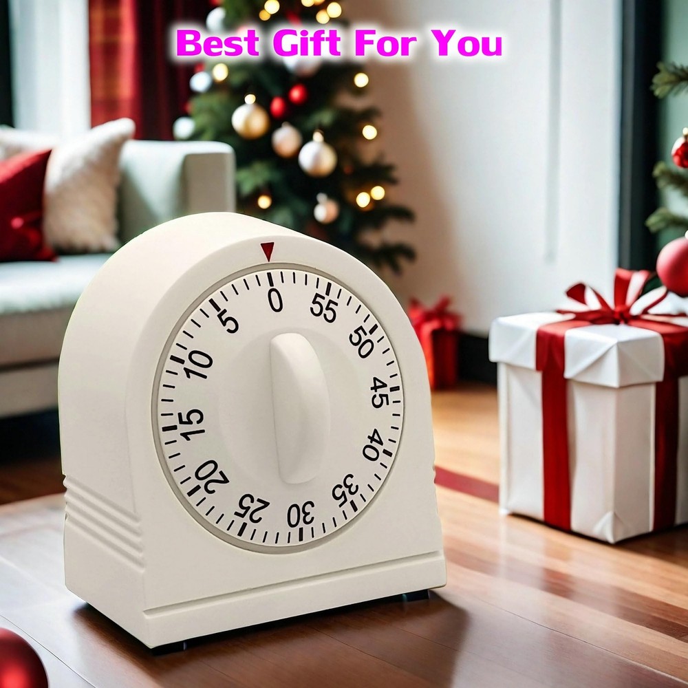 60 Minute Wind Up Mechanical Timer Visual Countdown with Loud Alarm White