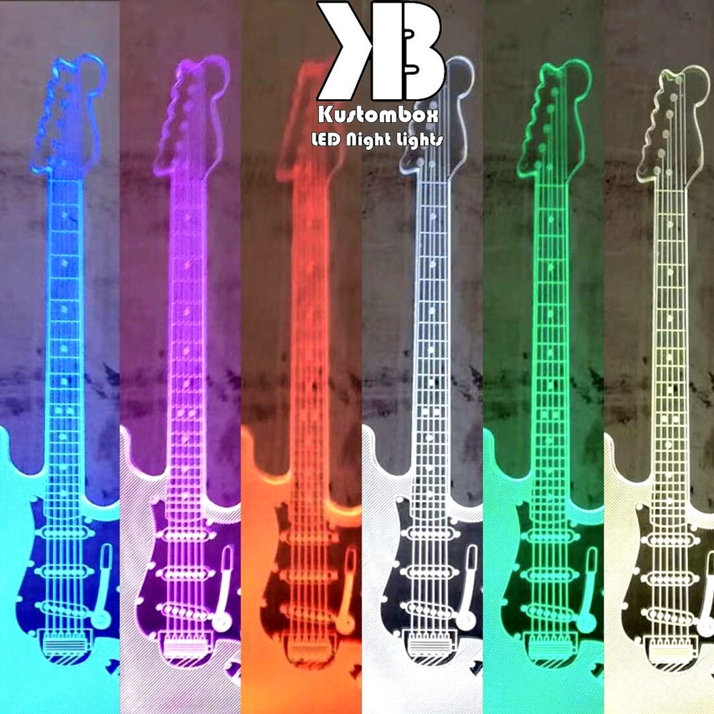 ELECTRIC GUITAR 6 STRINGS 3D LED BATTERY USB NIGHT LIGHT 7 COLOURS + REMOTE