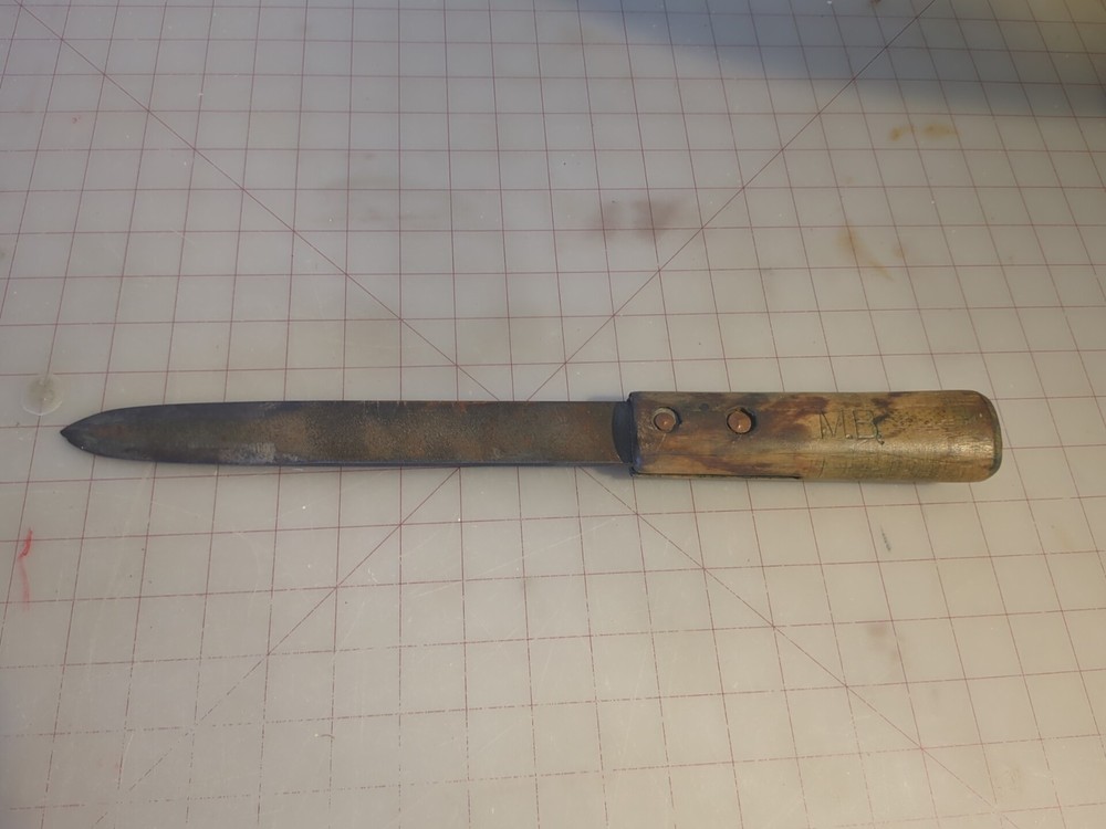 Vintage Very Old Dagger Knife With Handle And Letters MB Sharpener See Pics