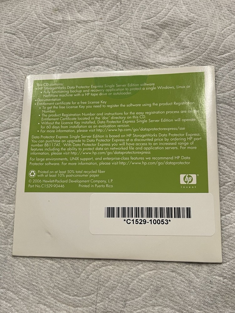 HP Data Protector Express Single Server Edition 2006 New Sealed Rare C1529-10053