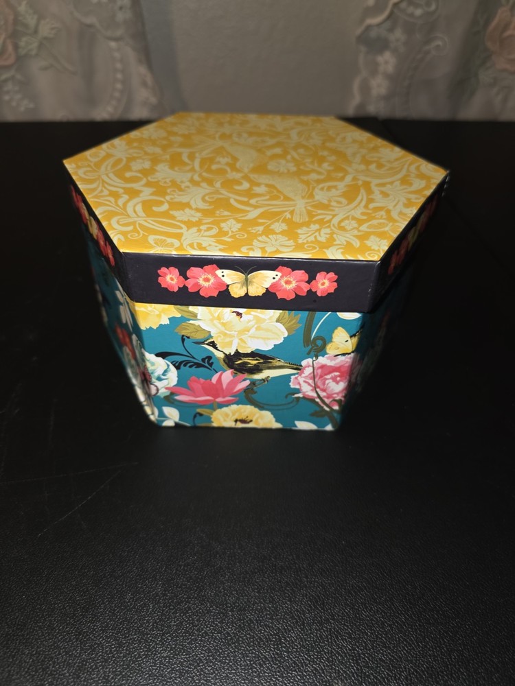 Set of 5 Hexagon Multicolor Floral Cardboard Nesting Boxes With Lids, Stackable