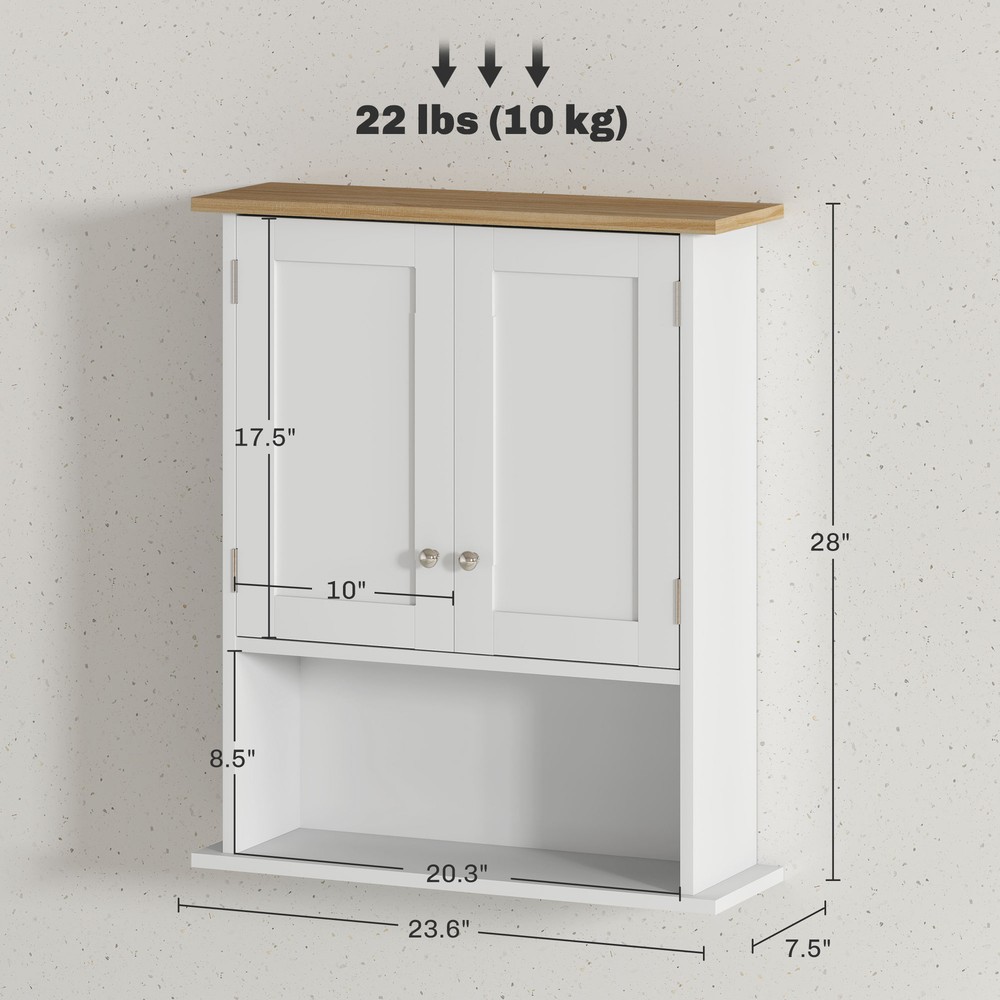 HOMCOM Modern Bathroom Wall Cabinet with 2 Doors, Adjustable Shelf, White