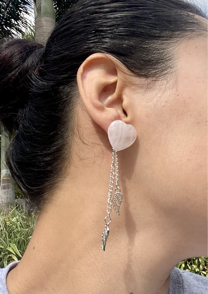 Rose Quartz Heart Earrings