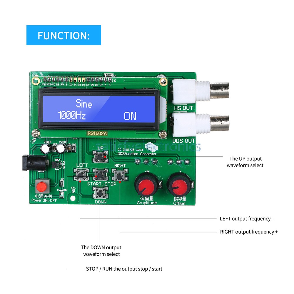 DDS Function Signal Generator Module Sine Square Sawtooth Triangle Wave Kit