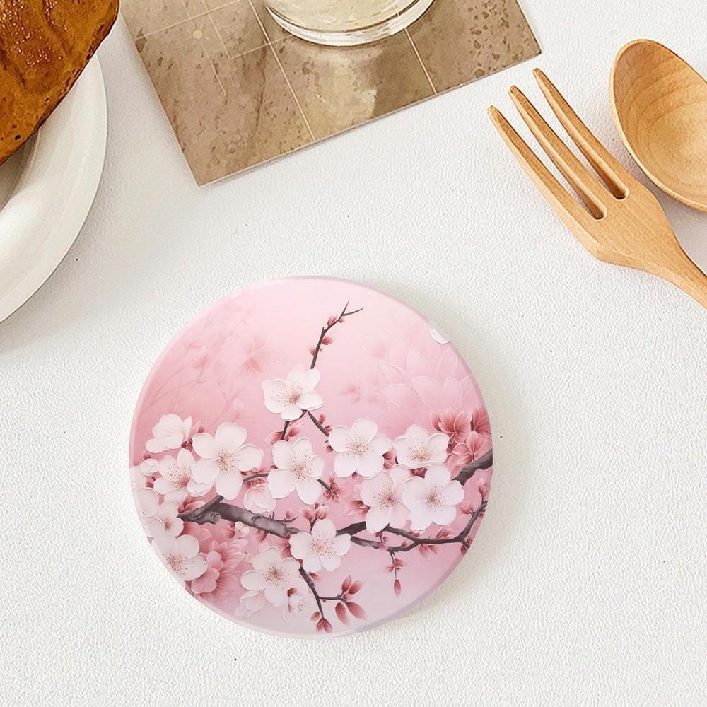 Drinking Coasters with Holder Round Water Absorbent Marble Ceramic Coasters T...