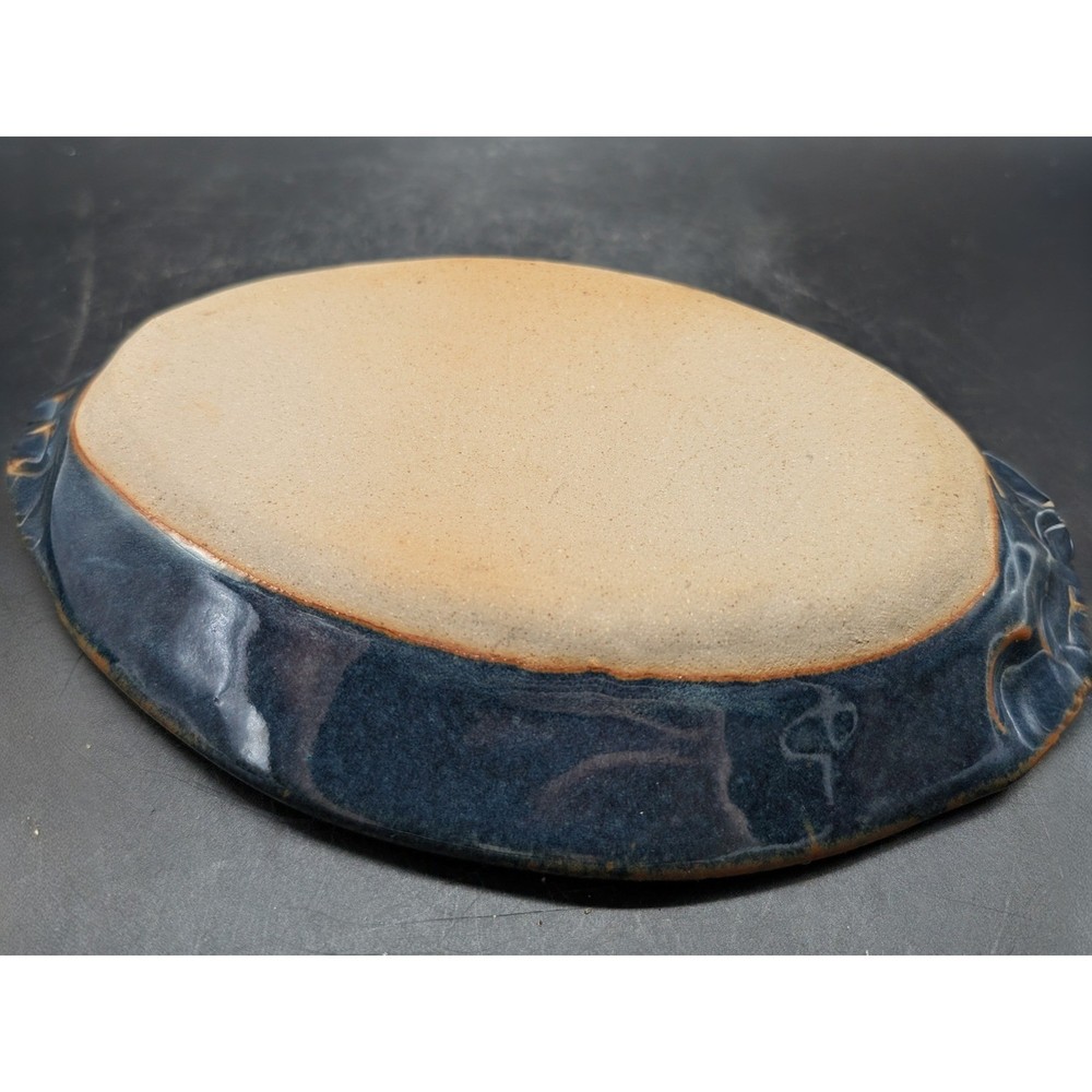 Studio Pottery Abstract Dragonfly Oval Serving Platter Brown Stoneware Chip 9.5"