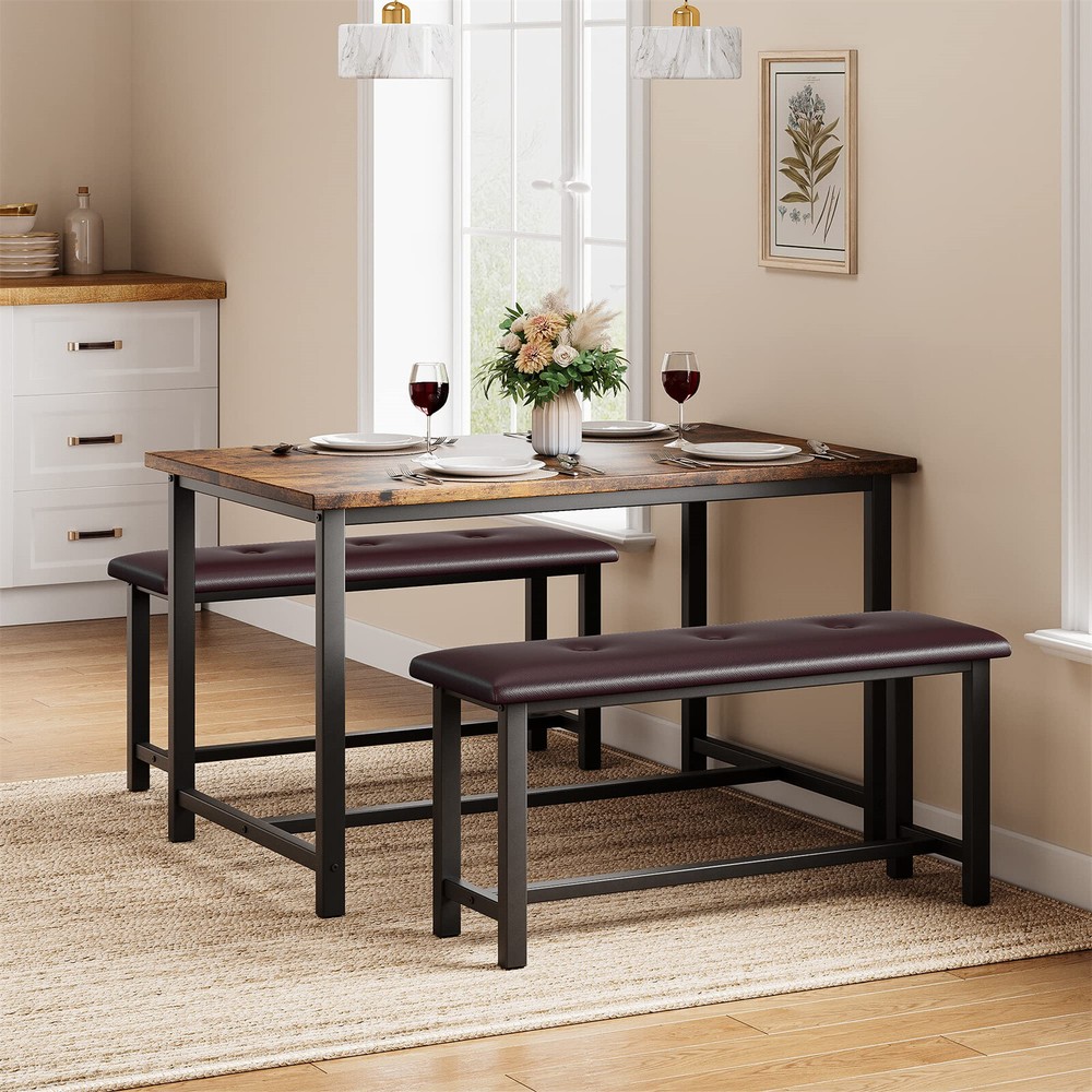 🔥Kitchen Table Set with 2 Benches Dining Table Set Upholstered Benches Dining U