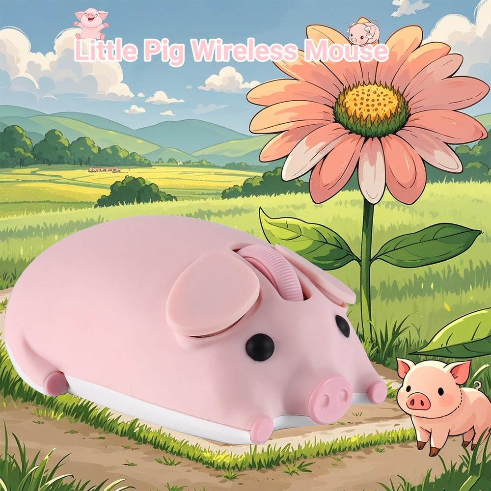 Cute Pig Design Wireless Mouse Dual Mode Bluetooth & USB Mouse Silent Operati...