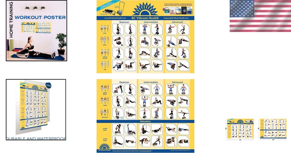 Laminated Full Body Vibration Exercise Chart - 54 Positions, 36"x24"