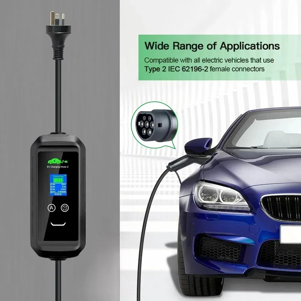 AU 8A-15A (adjustable) Type 2 Portable Charger, With Screen, Delayed Charging,5m
