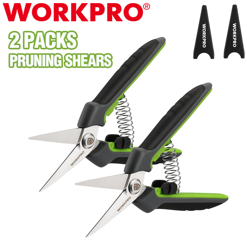 WORKPRO 2 Packs Pruning Shears 6.5" Gardening Scissors Snips Clippers Pruner Set